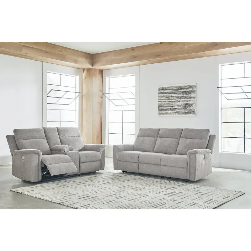 Dark Gray / Gray Power Reclining Sofa & Loveseat Set, 2-Piece, Seats 4