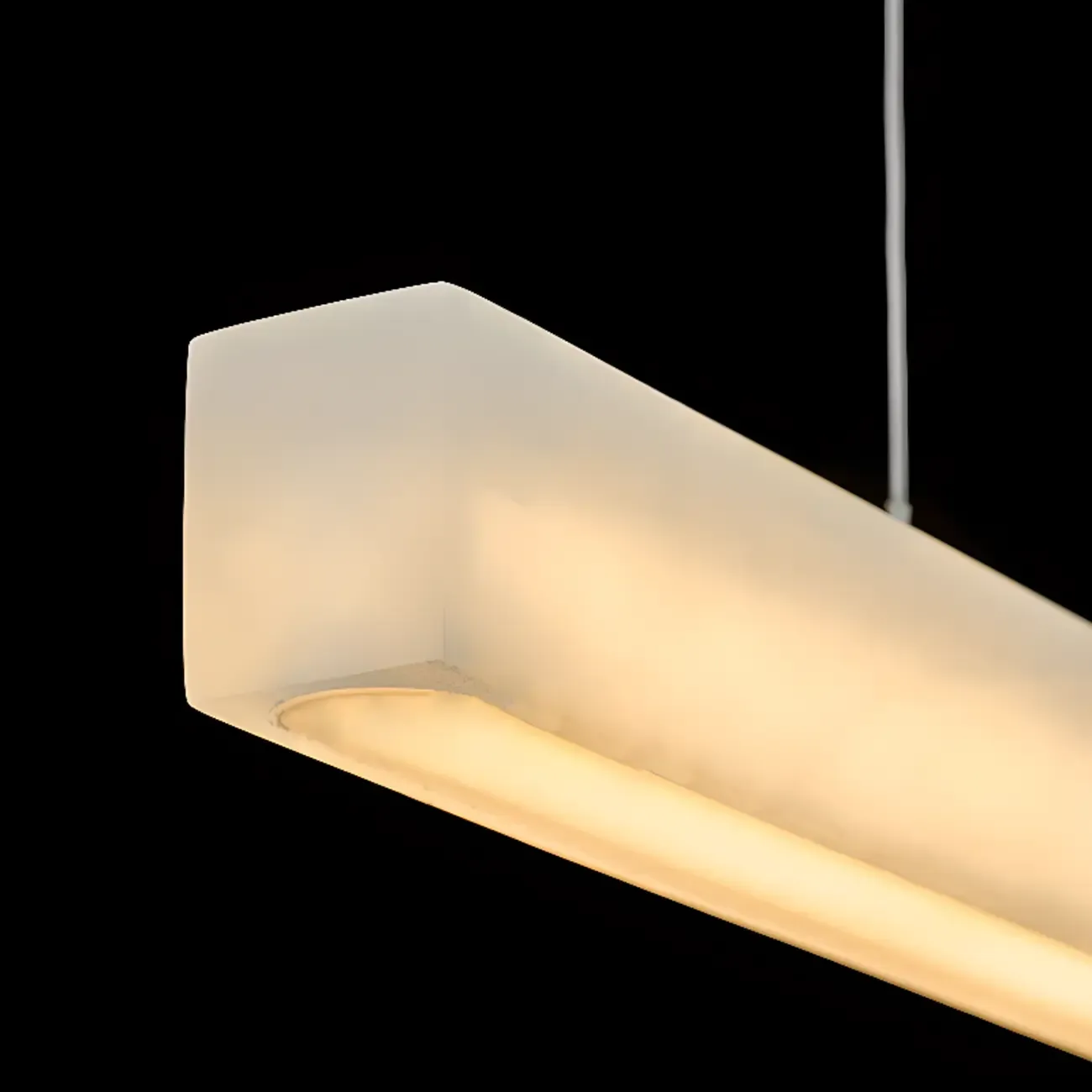 White Stone Linear LED Island Pendant Light In Rectangle Shape