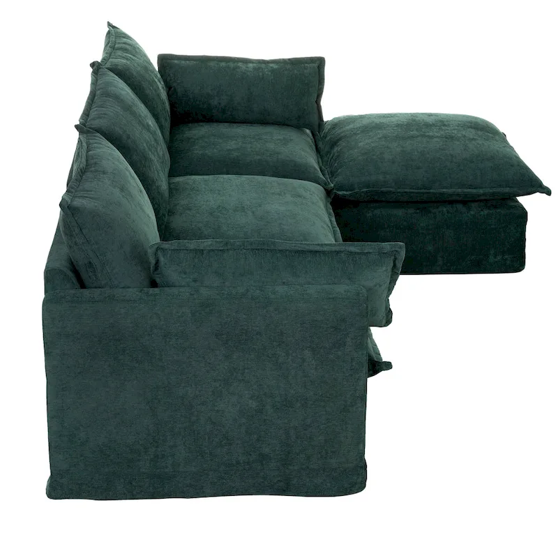 93.31  Faux Linen Modular Sectional Sofa with Movable Ottoman, Solid Wood Frame, and High-Resilience Foam Cushions