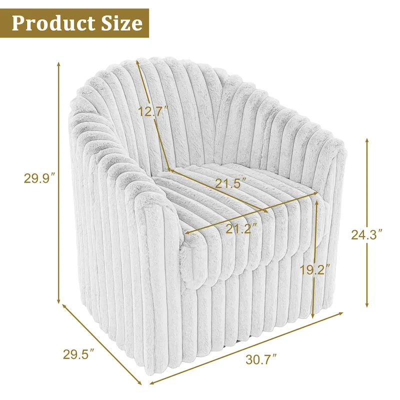Faux Rabbit Fur 360-Degree Swivel Barrel Accent Chair