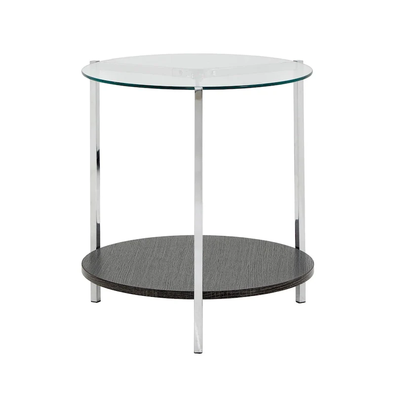 Roti Chrome End Table with Glass Top  Modern