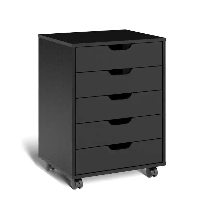 Karl Home5 Drawer Wooden File Cabinet Black Finish Cutout Handle Design