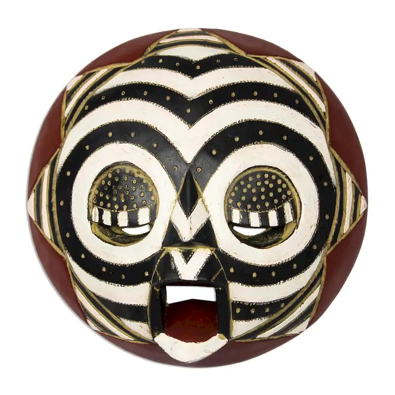 Novica Handmade Round Zebra African Wood Mask