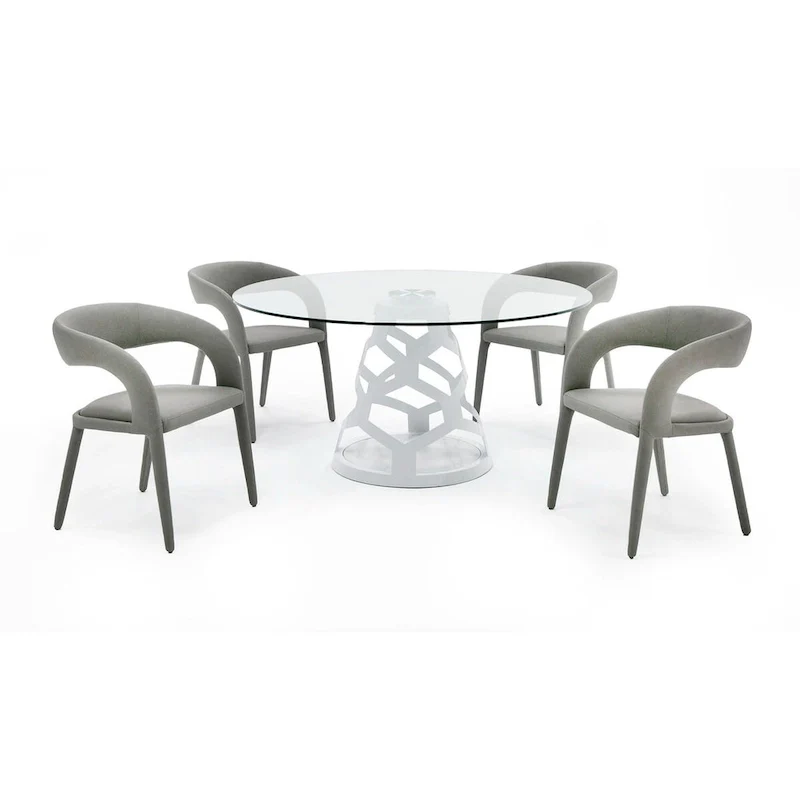 Modrest Lilly Modern 12mm Round Glass & White Dining Table