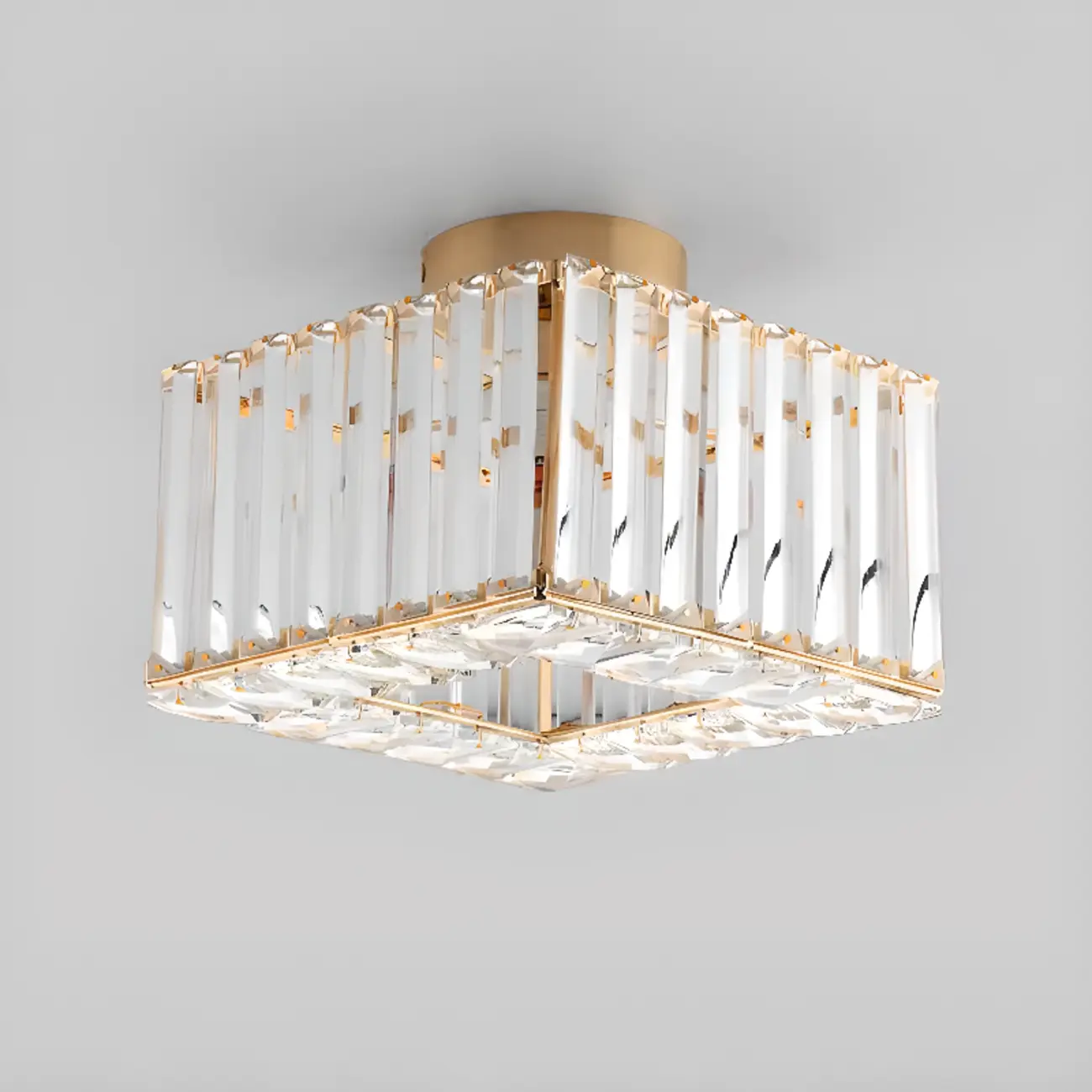 Stylish Square Crystal Semi-Flush LED Ceiling Light