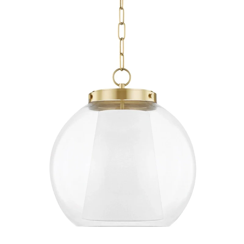 Mitzi by Hudson Valley Sasha 15-inch LED Pendant with Clear Glass Outer, White Belgian Linen Inner