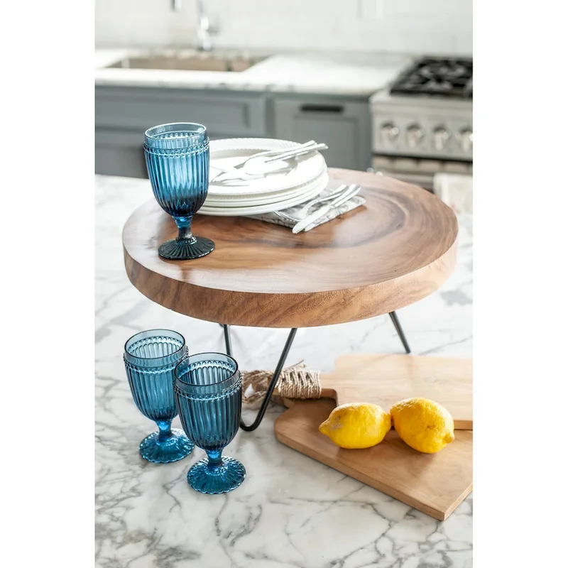 Natural Solid Wood And Black Metal Cake Plate Riser by East at Main