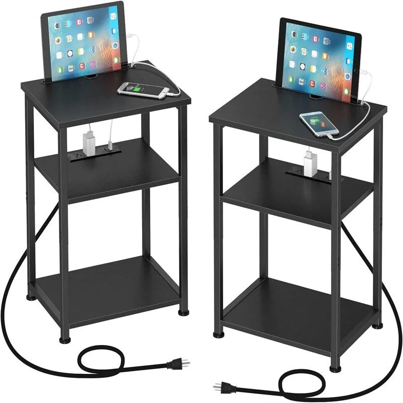 Narrow Side Table with Charging Station - 15.35D x 11.8W x 22.8H