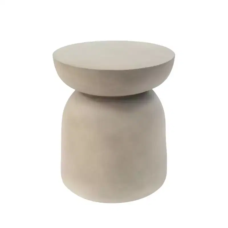 NAYSAYE Outdoor Round Drum Side Table Modern Concrete Accent End Table for Living Room Patio Garden, Gray, 15.75*15.75*18