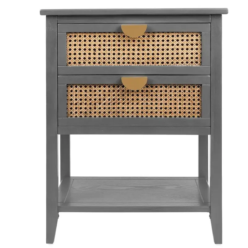 Grey / Green / Blue 2-Drawer Rattan Side Table, Single