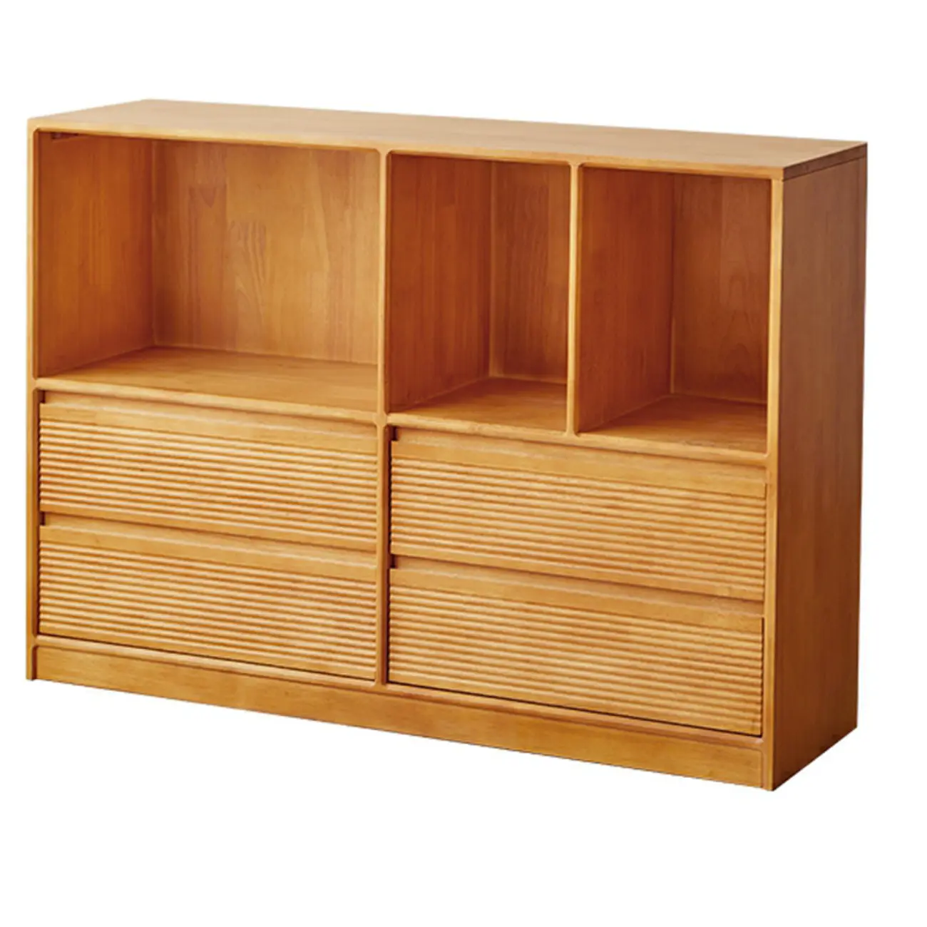 Scandinavian Light Wood 2-Shelf Bookcase with Drawers