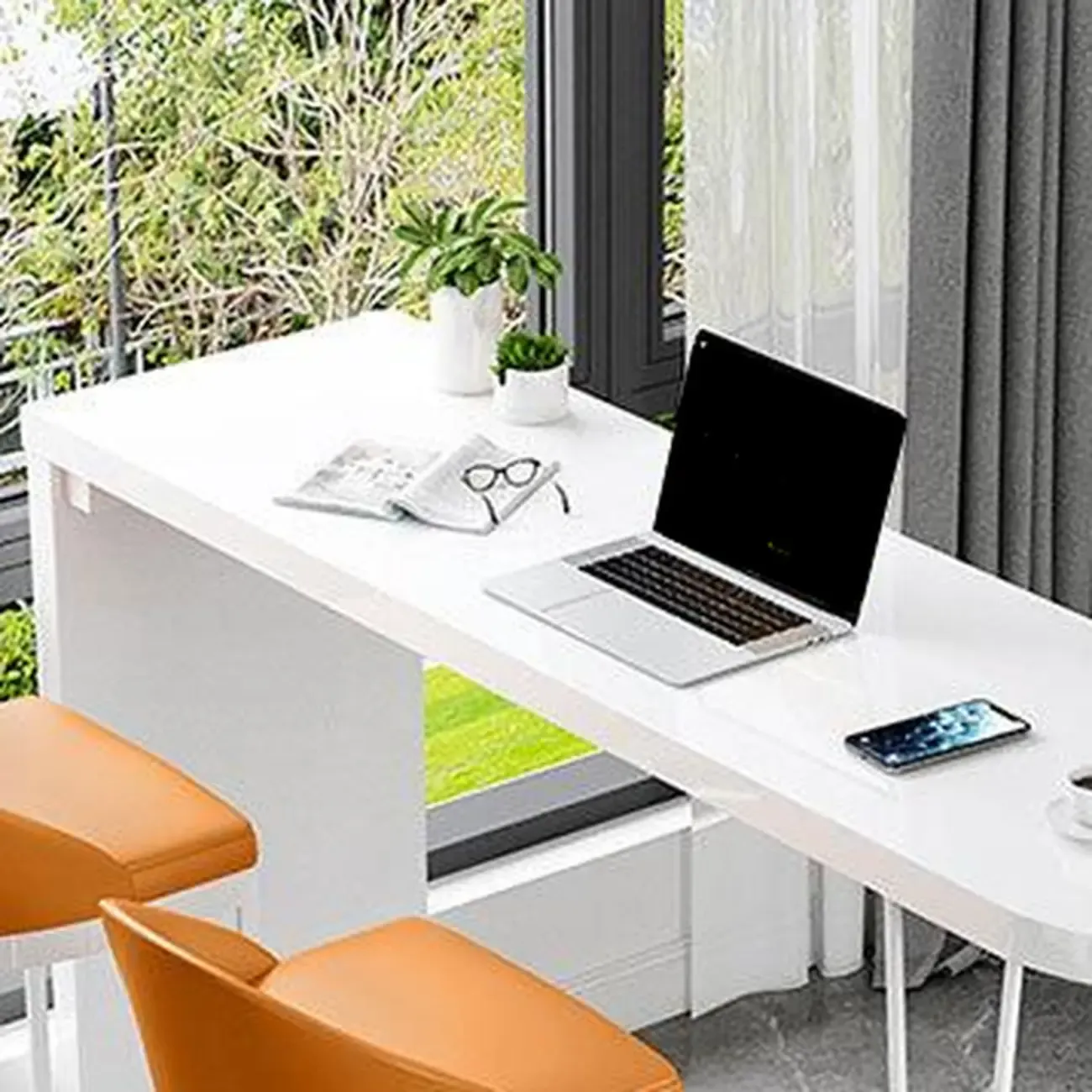 Stylish Pure White Wooden Metal Double Pedestal Bar Tables