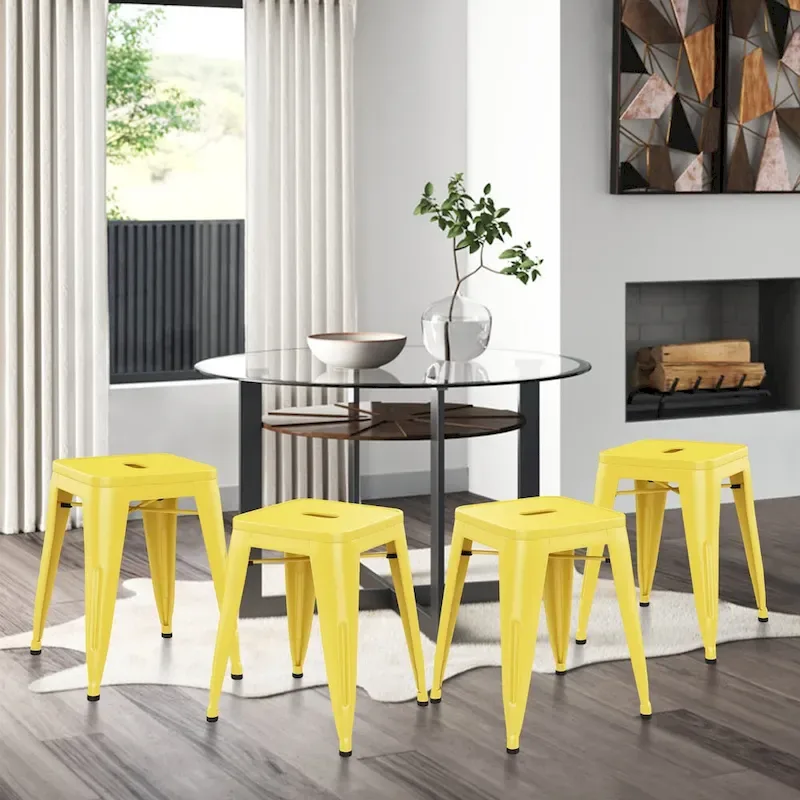 Backless Metal Bar Stools, Set of 4 - 18 Inch