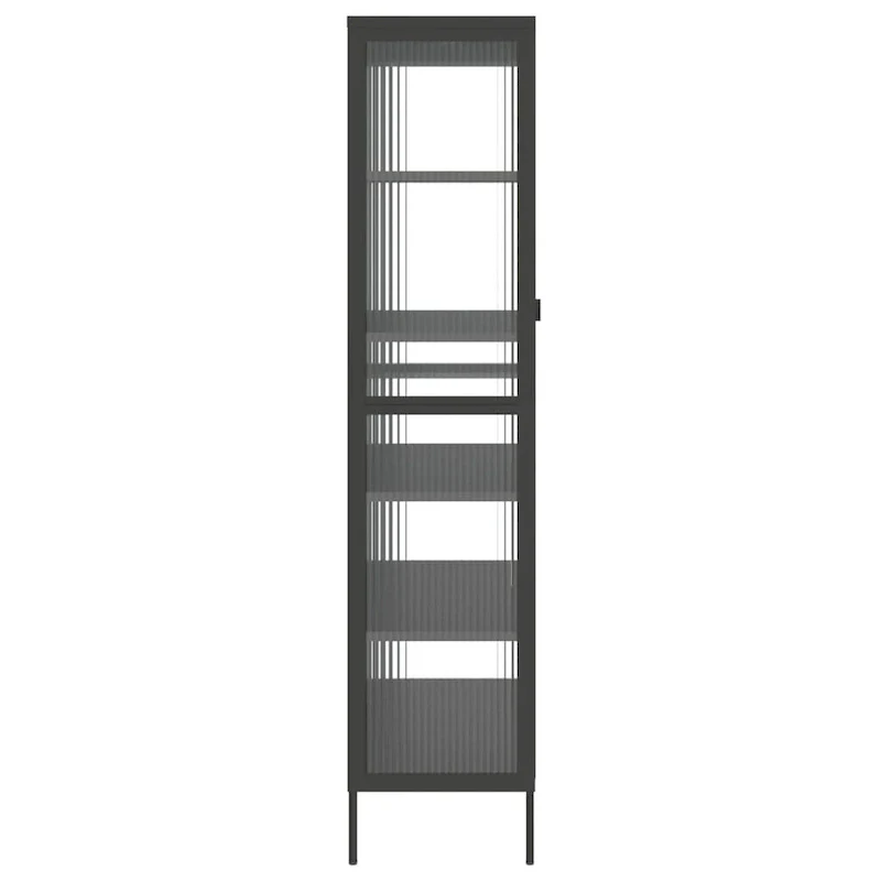 Black Highboard with Fluted Glass & Steel Frame, 33.5×15.7×70.9