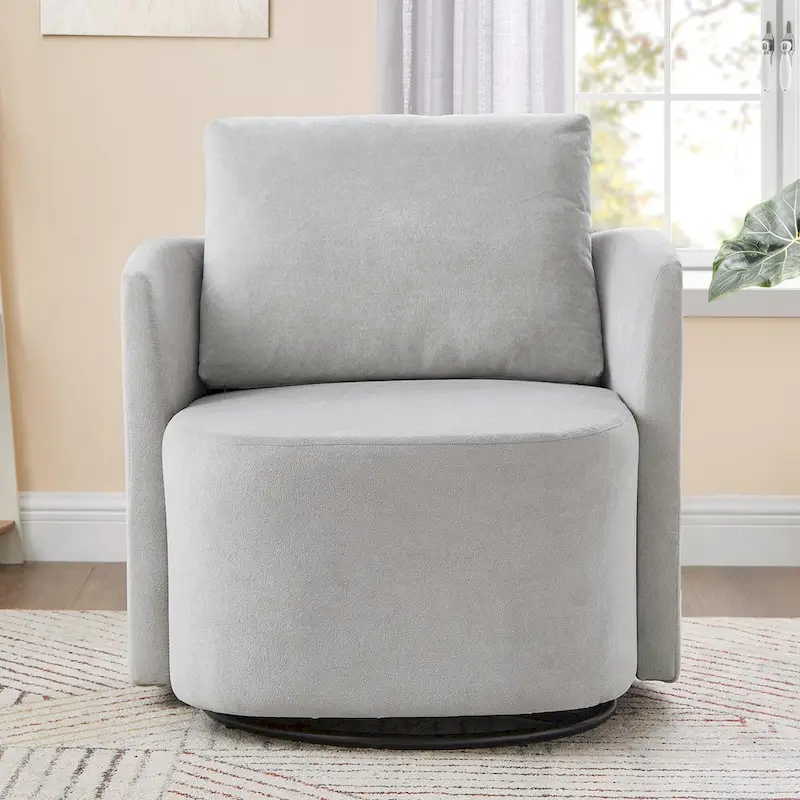 Swivel Chair 360° 29.9W Barrel Chenille Upholstered Curved Ergonomic Cushioned Armrests