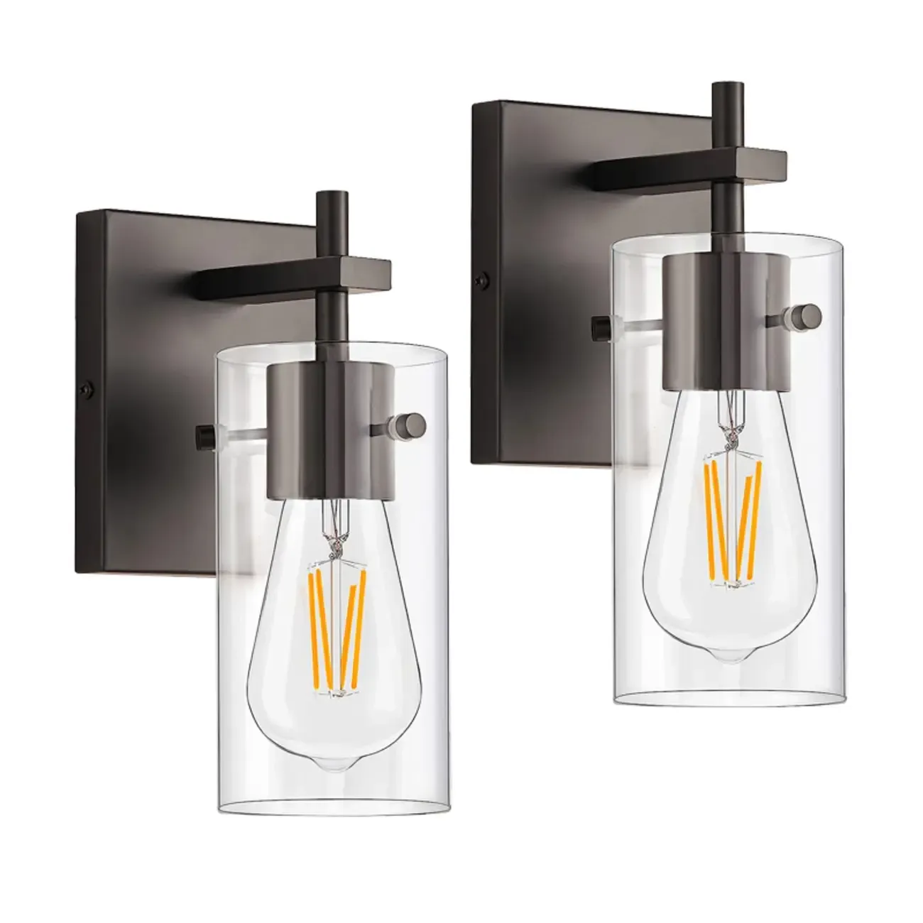 Industrial Cylinder Glass Vanity Light Fixture Hardwired