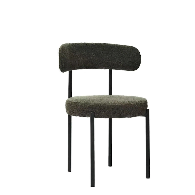 Boucle Dining Chairs Set of 2,Mid-Century Modern Curved Backrest Chair,Round Upholstered Kitchen Chairs