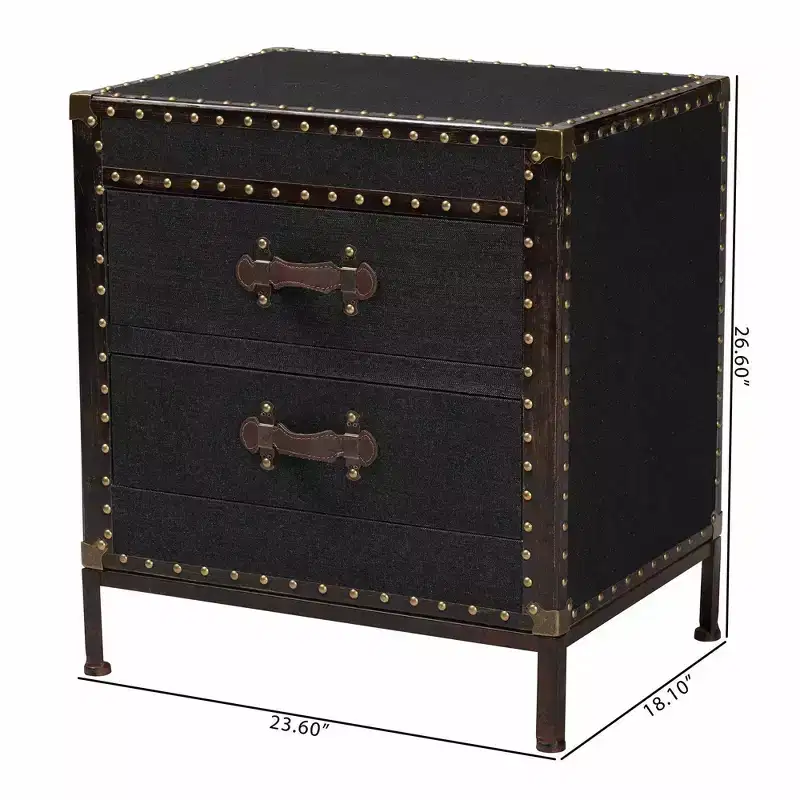 Baxton Studio Laura Canvas 2 Drawer End Table Trunk Black/Brown