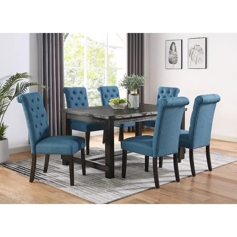 Roundhill Furniture Leviton Antique Black Finished Wood 7-piece Dining Set