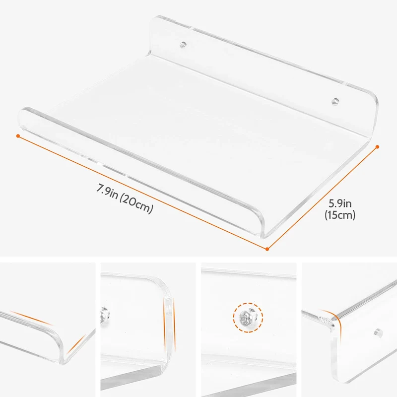 Acrylic Floating Shelves for Wall, Acrylic Shelves for Bathroom Bedroom Living Room and Kitchen Wall Storage Display Shelf Clear