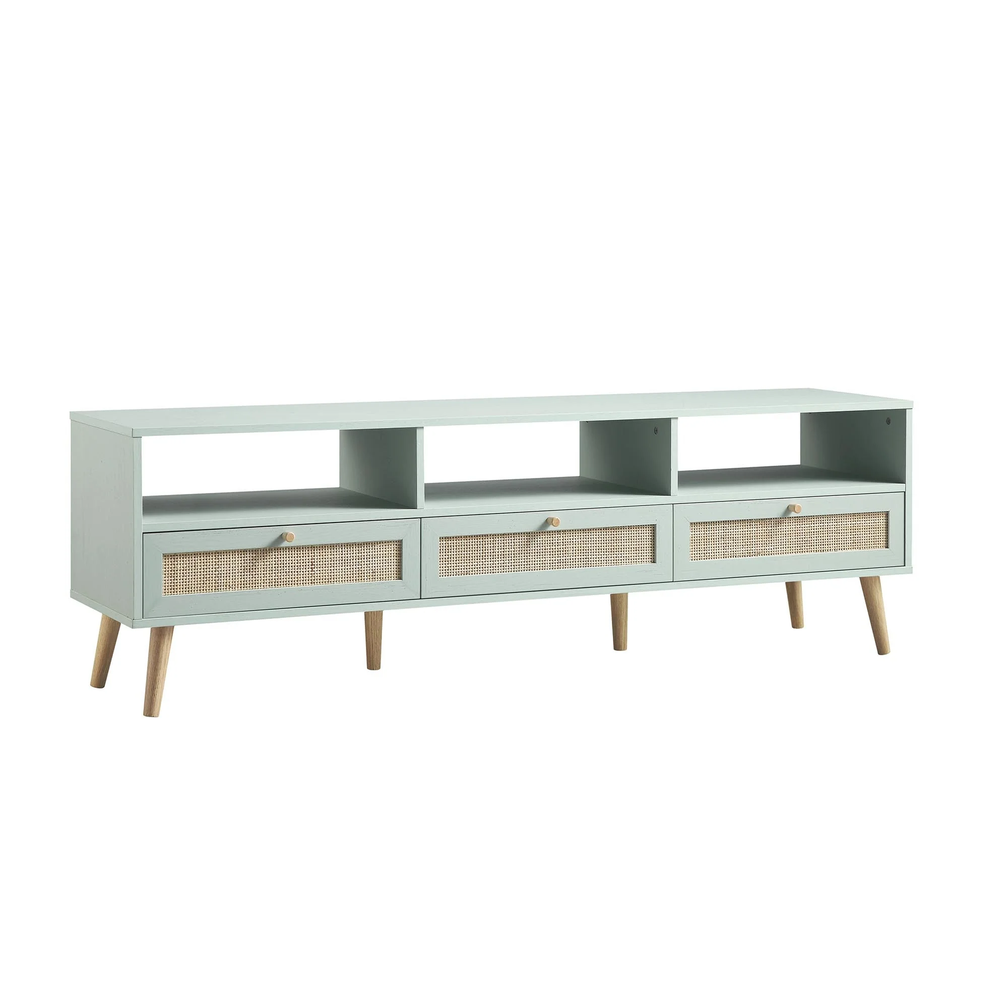 Woven Rattan 63 in. 3-Drawer TV Unit, Mint