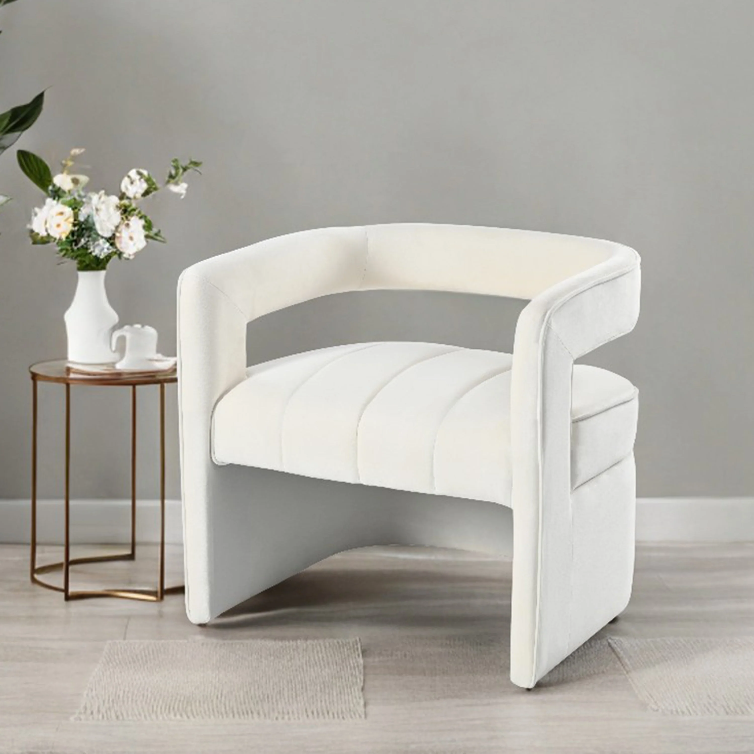 Contemporary Curved Armchair with Waist Pillow
