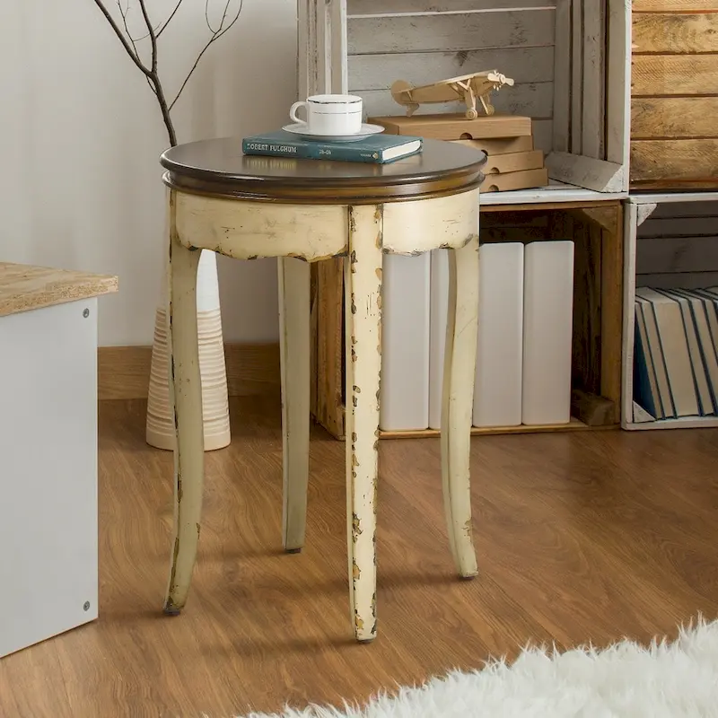 White / Green / Red Transitional Round Side Table