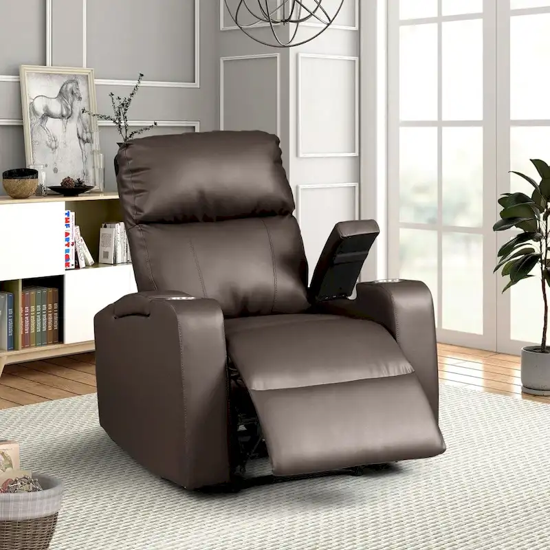 Modern Terry Upholstered Faux Leather Power Recliner Chair