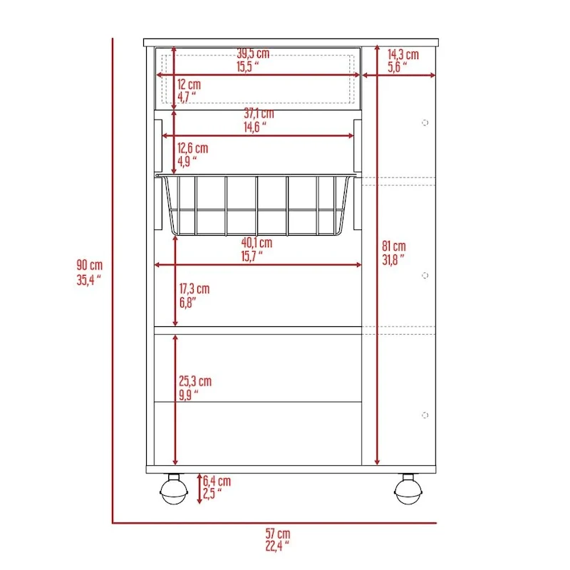 5-Shelf 1-Drawer Kitchen Cart White and Light Oak