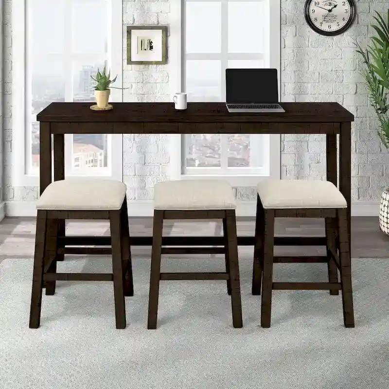4 Pieces Counter Height Table with Fabric Padded Stools