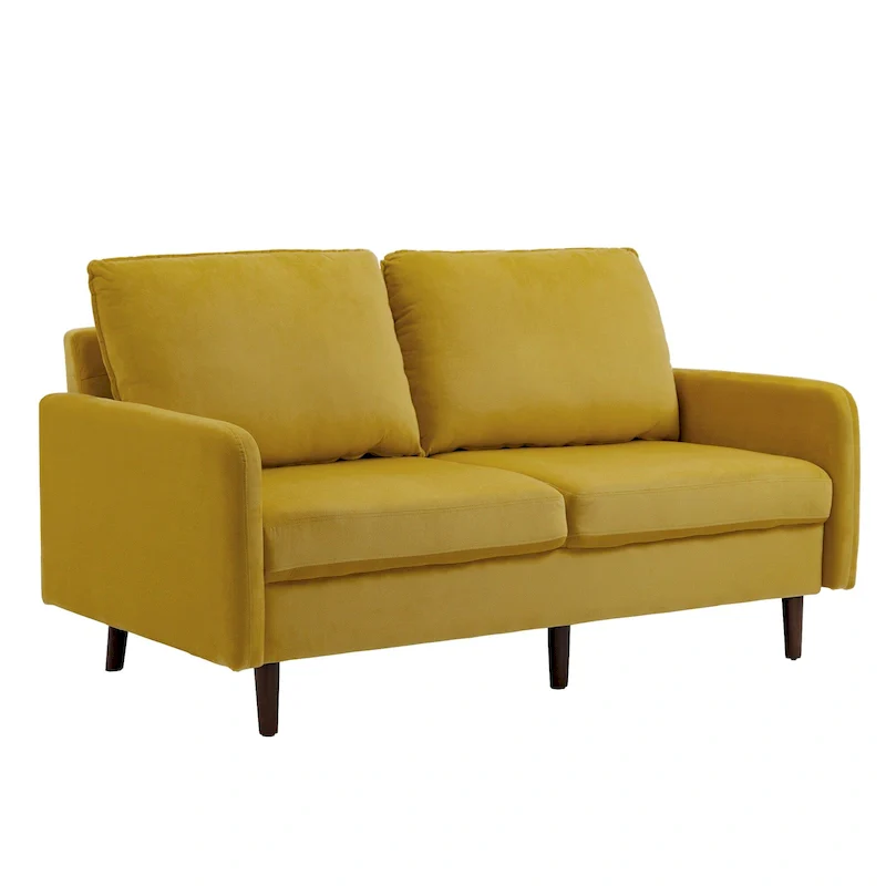 Modern Loveseat Velvet Wood Legs Sofa