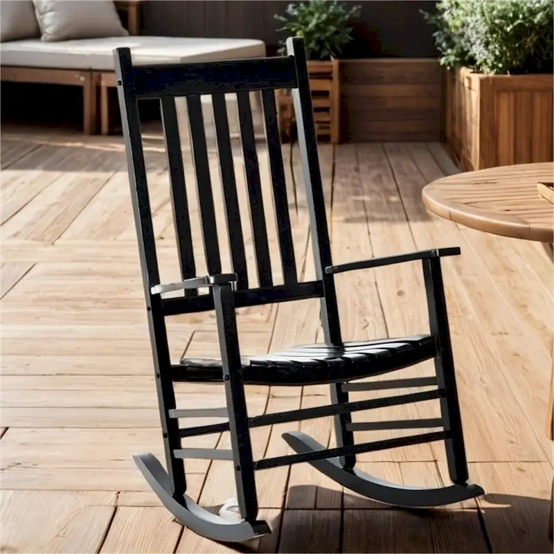 Outdoor High Back Wood Rocking Chair with Smooth Armrests