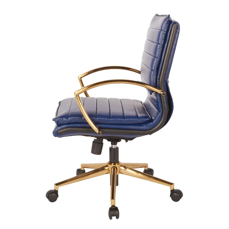 Mid-Back Faux Leather Office Chair with Gold Base