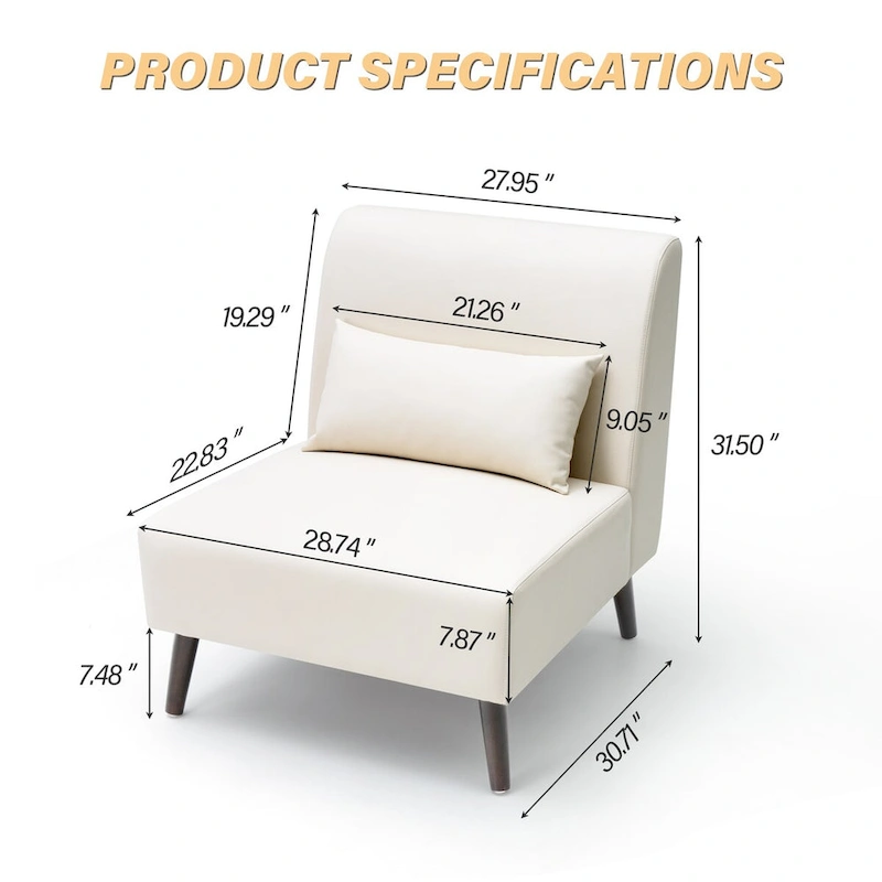 Accent Chair Upholstered Sofa Chair PU Faux Leather Wood Frame with Pillow - 28.74 W x 30.71 D x 31.50 H