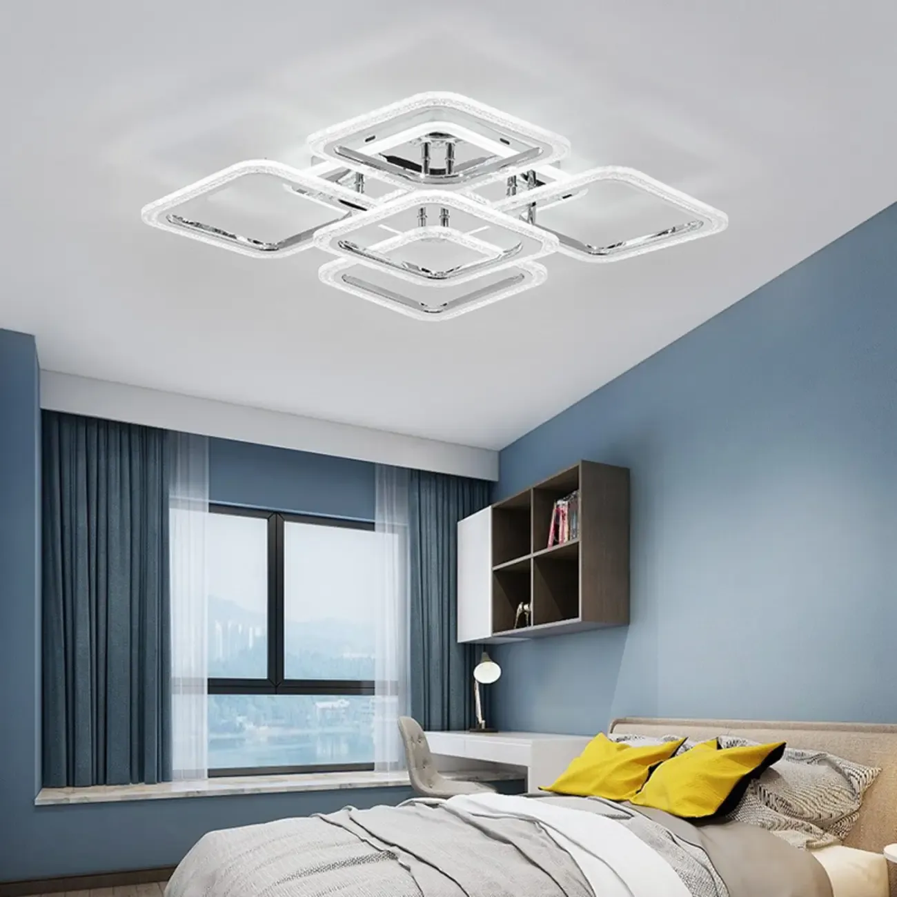 Modern Square LED Semi-Flush Ceiling Light for Living Room