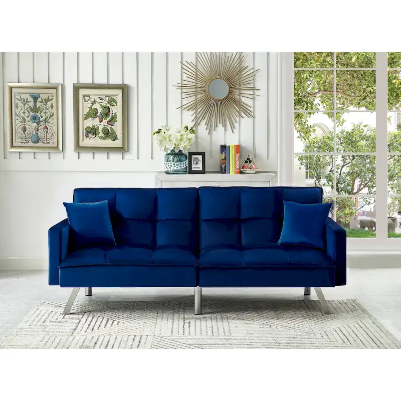 Velvet Tufted Sleeper Sofa, 2-Seater, Multiple Colors