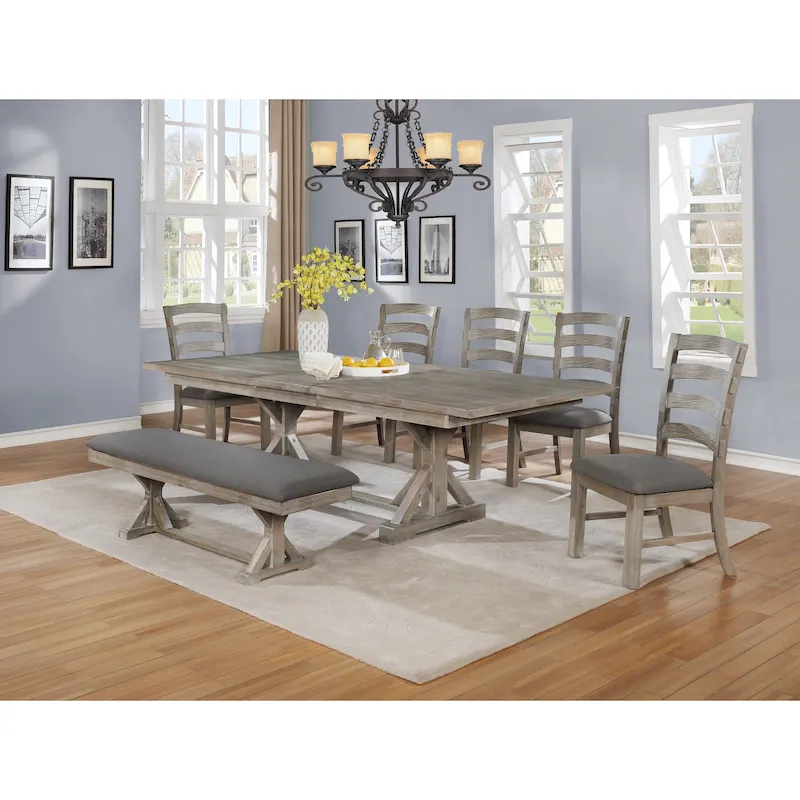 Best Quality Furniture 7-pc. Rustic Grey or Walnut Trestle Dining Set