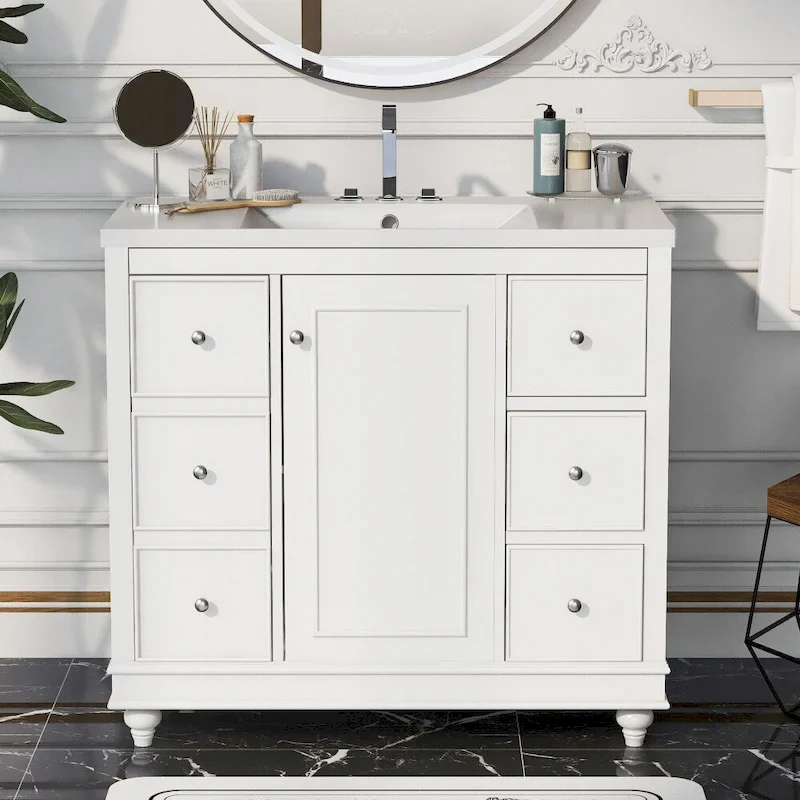 36 Inch Bathroom Vanity Cabinet with Resin Sink and Adjustable Shelves