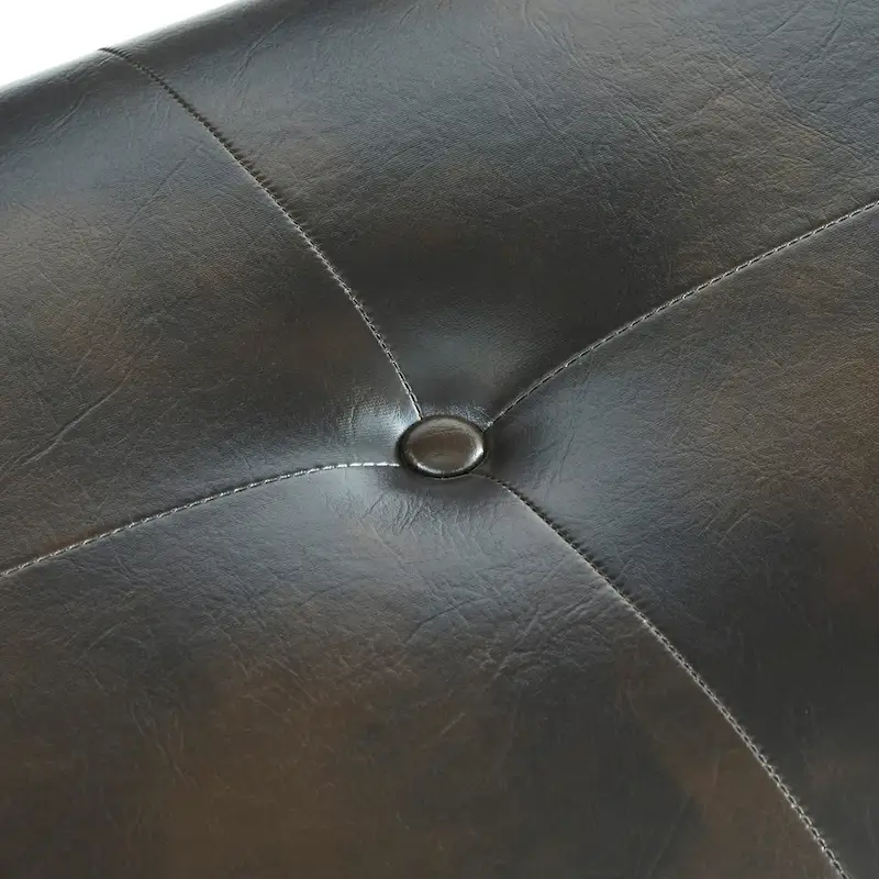 Upholstered Mid-Century Bench with Button Tufting – Taupe / Charcoal Grey / Brown Faux Leather, Walnut Legs