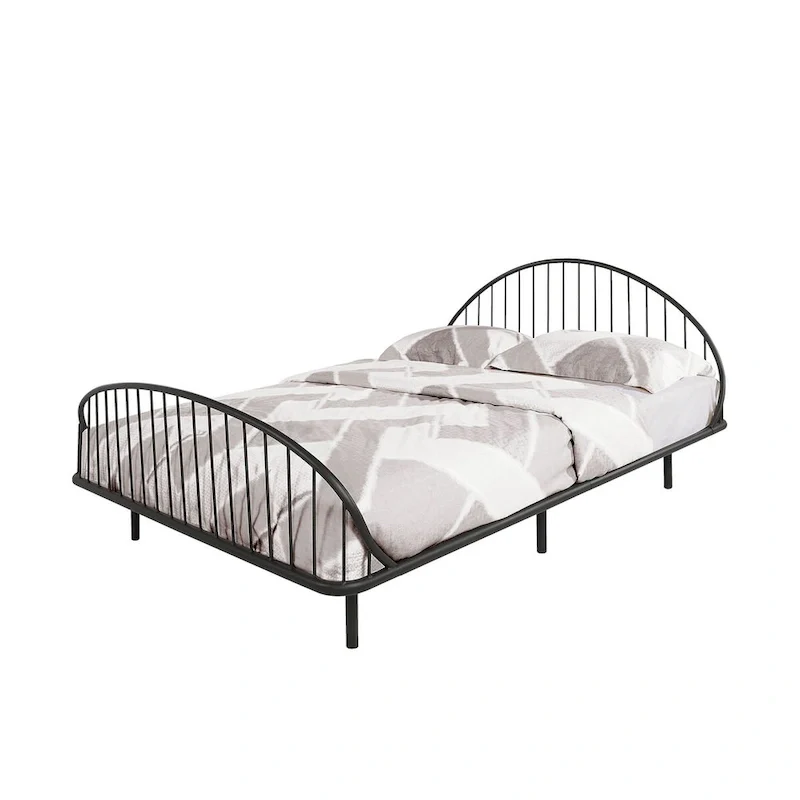 Furniture of America Duke Curved Metal Powder Coated Bed Frame, No Box Spring Needed