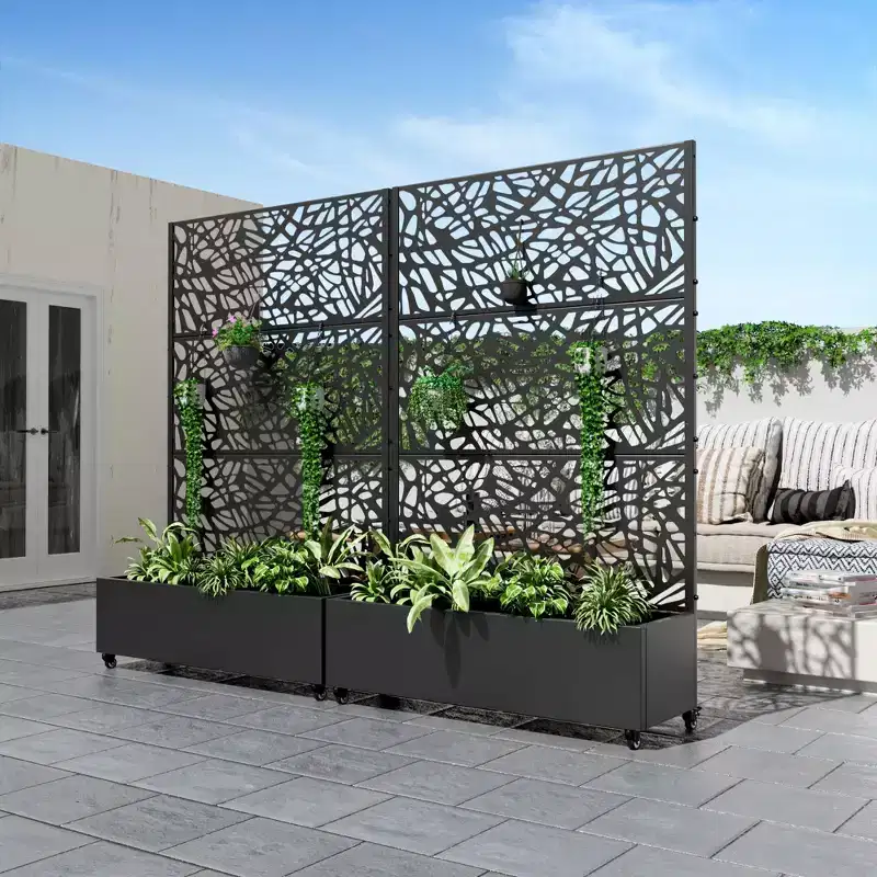 PexFix 72 in. H x 47 in. W Black Metal Rectangle Wall Planter Box with Trellis for Climbing Plants