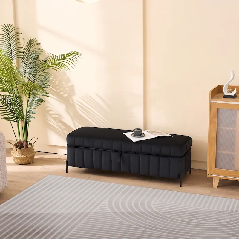 Black / Navy Velvet Storage Bench, 49