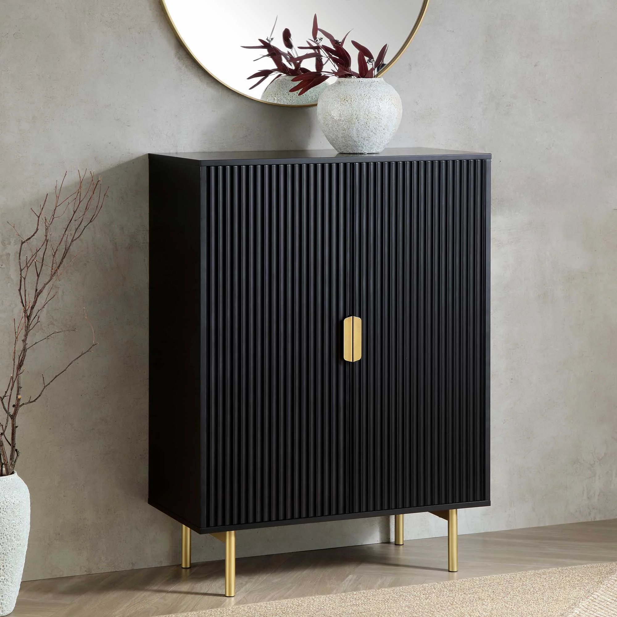 Ridged Highboard Storage Cabinet, Matte Black