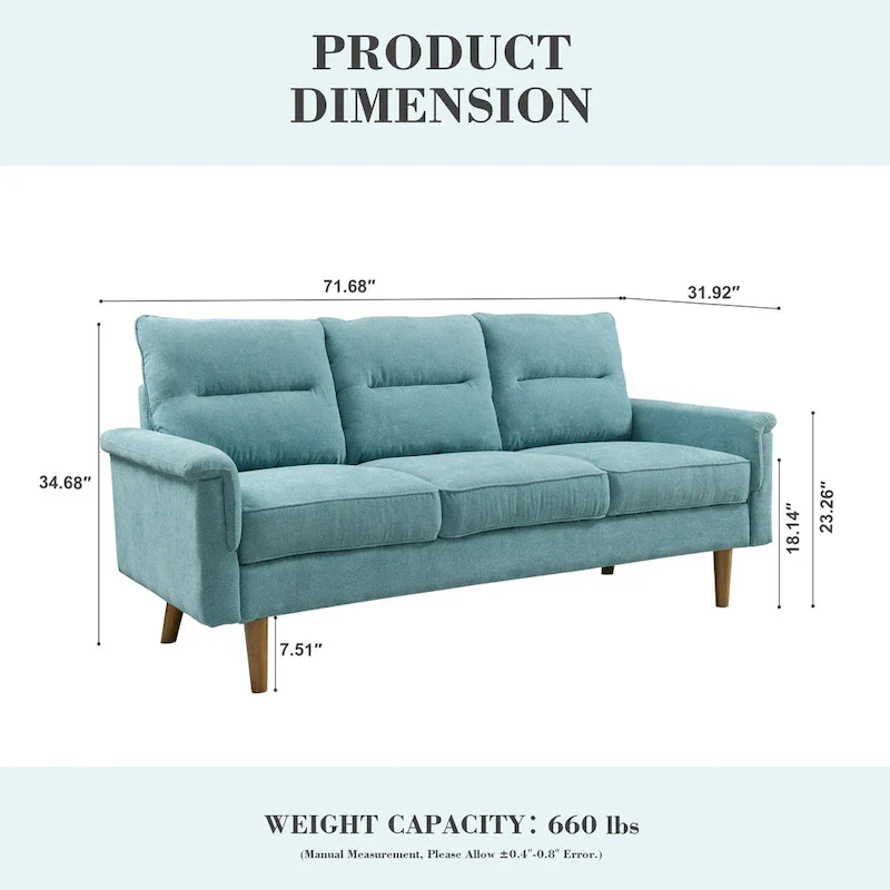 Brown Faux Leather 3-Seater Sofa with Wood Legs