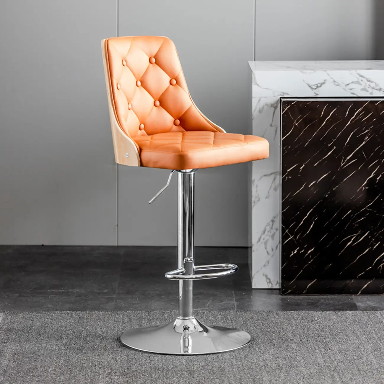 Modern Adjustable Full Back Tufted Leather Bar Stool