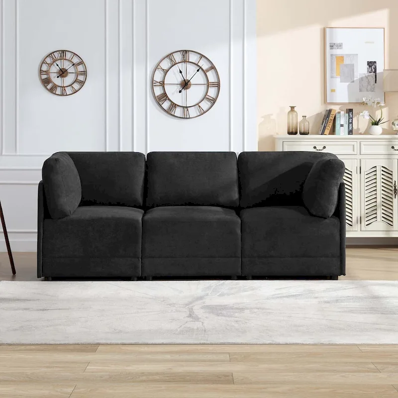 Modern Modular 3 Piece Reversible Sectional Linen Sofa Couch Optional in Free Combination