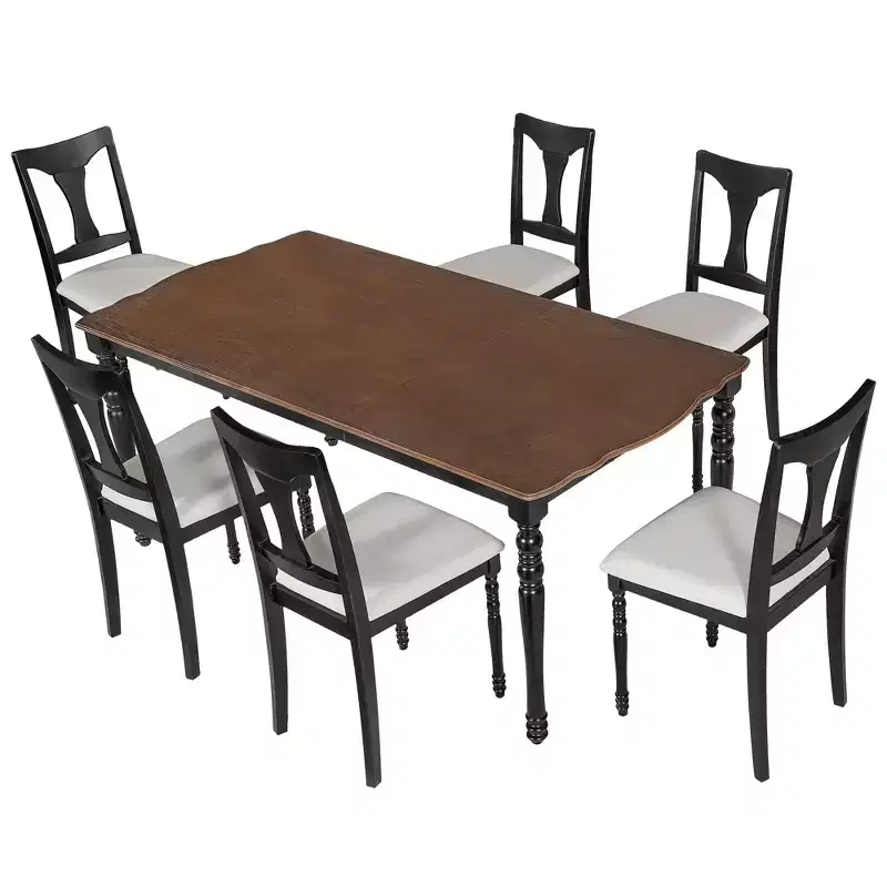 GDFStudio Grant 7-Piece Dining Table Set with 60 to 78 Extendable Wood Table (Set of 6)