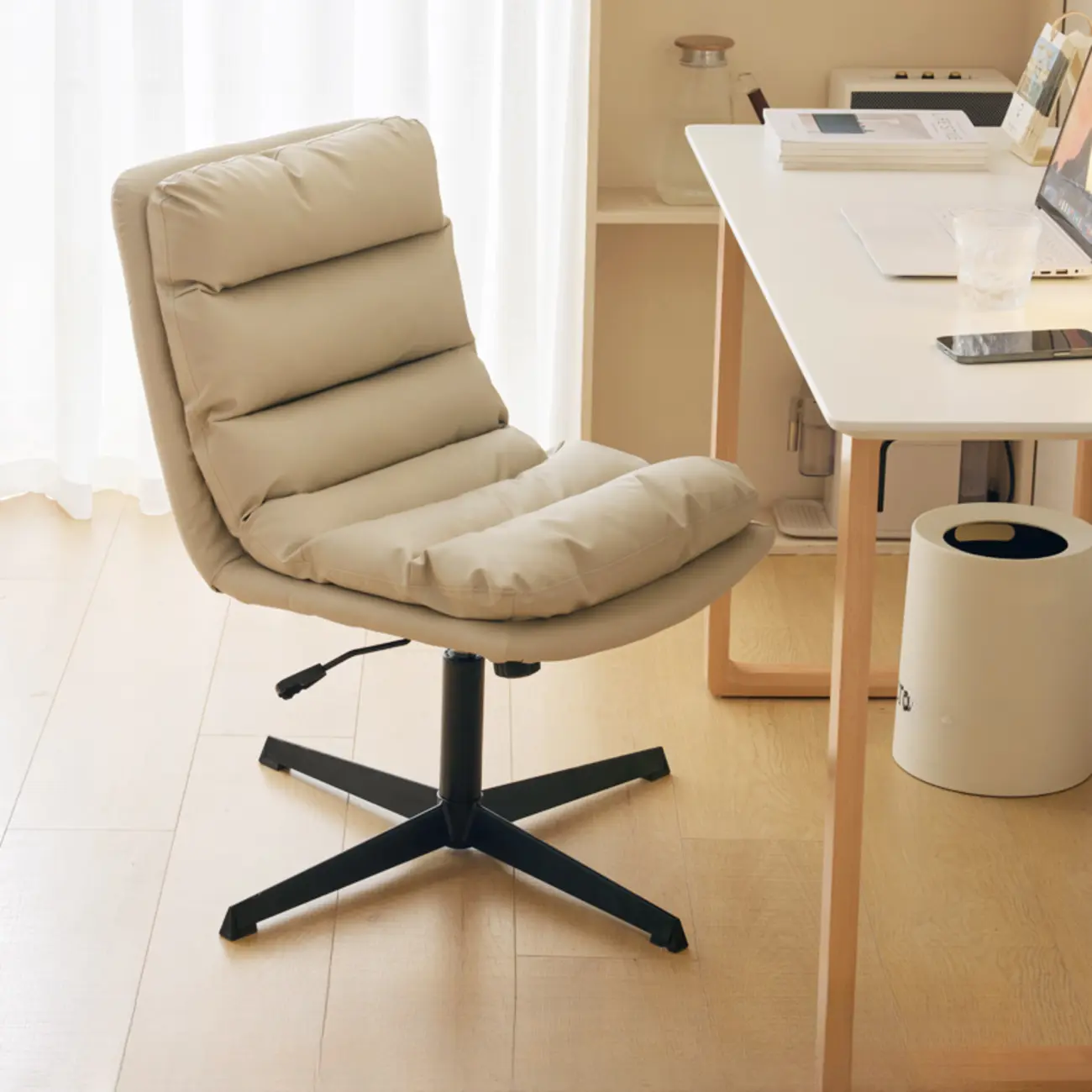 Casual Beige Leather Adjustable Office Chair