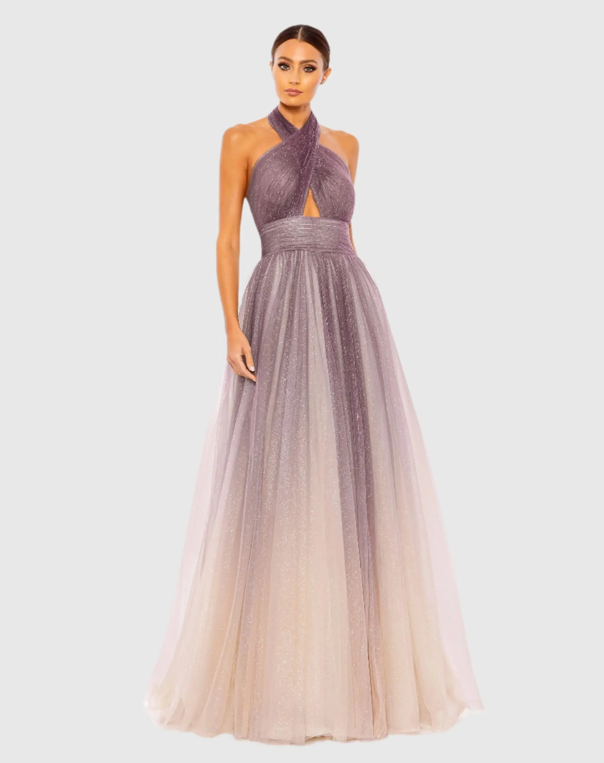 Multicolor Glitter Ombre Halter Neck Ballgown