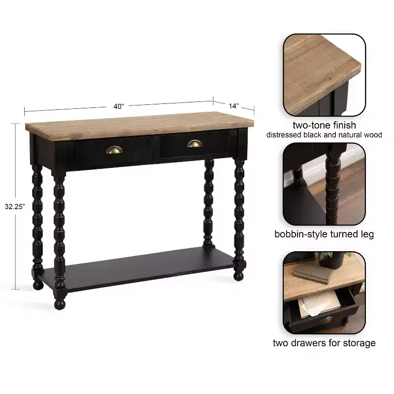 Kate and Laurel Rutledge Console Table with Storage, 40x14x33, Black